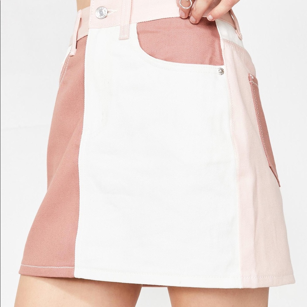 Momokrom Color Block Pink Neapolitan Denim Skirt Sz S